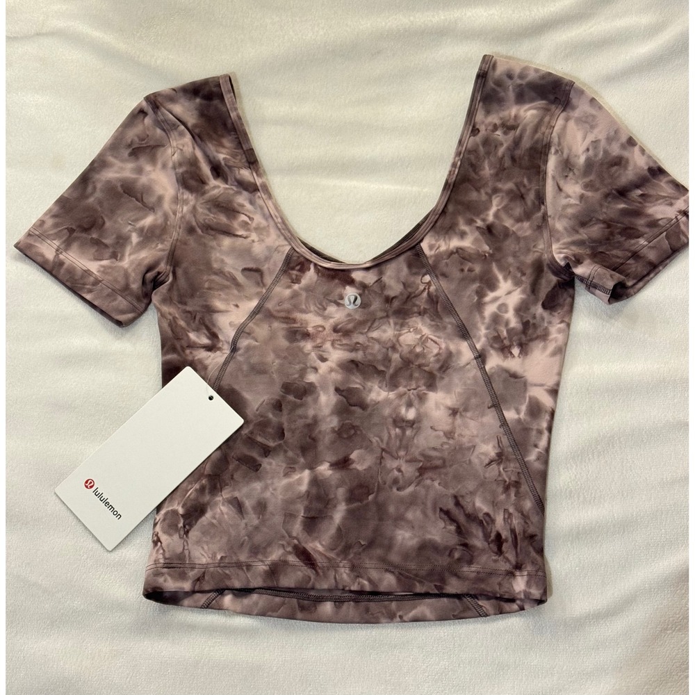 Lululemon Align Tee Diamond Dye Graphite Grey Pink Pastel Nulu Crop Top Size 2 - Picture 2 of 5